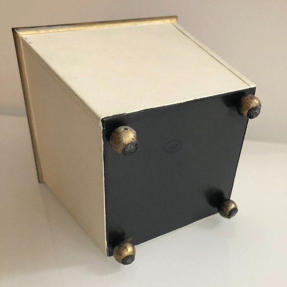 Hand-painted Ivory Tole Metal Bin-Gold Rubbed Edge - Picture 5 of 7